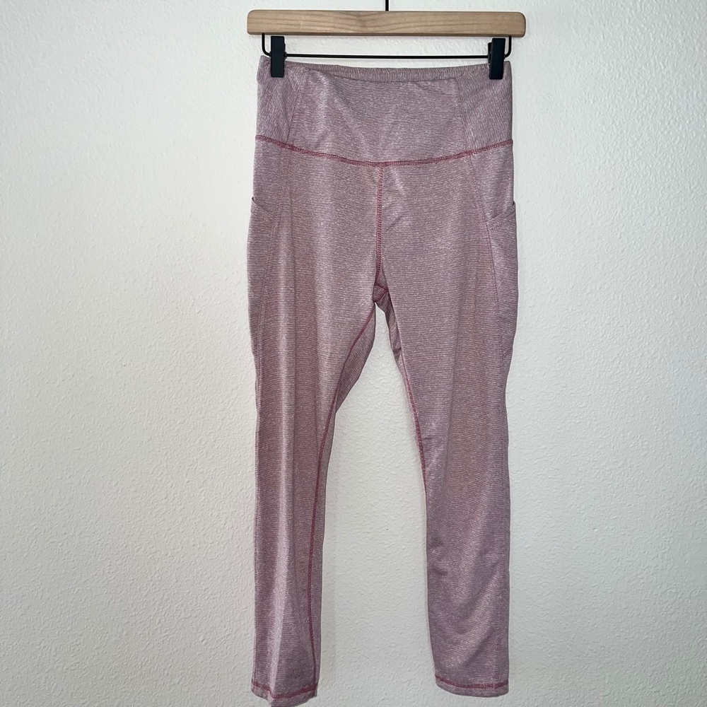 Dankin Red White Striped high Waisted Pocket Leggings size small